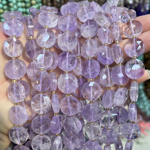 Natural Amethyst Beads, with Seedbead, Flat Round, DIY, purple, 15mm cm 