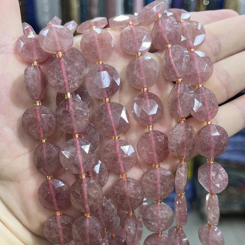 Strawberry Quartz Beads, with Seedbead, Flat Round, DIY, mixed colors, 15mm cm 