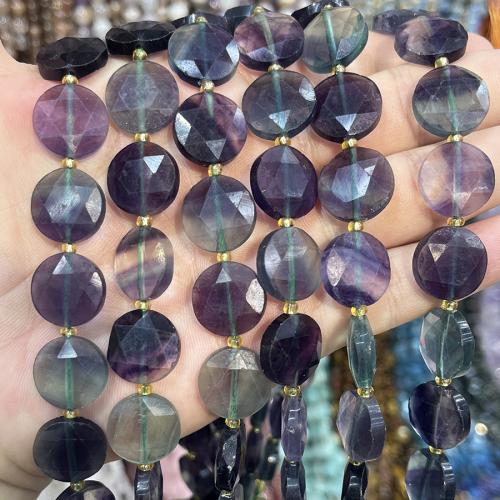 Perles de fluorite, Fluorite colorée, avec Seedbead, Plat rond, DIY, couleurs mélangées, 15mm cm, Vendu par brin