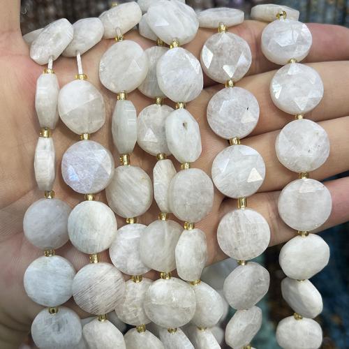 Perles Pierre de lune, Moonstone, avec Seedbead, Plat rond, DIY, blanc, 15mm cm, Vendu par brin