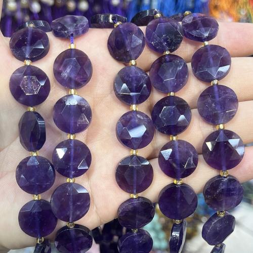 Natural Amethyst Beads, with Seedbead, Flat Round, DIY, purple, 15mm cm 