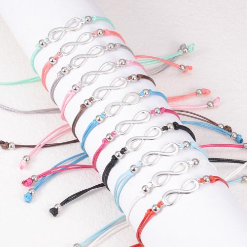 aleación de zinc Pulsera, con Cordón de cera, Infinito, hecho a mano, unisexo & ajustable, más colores para la opción, longitud:aproximado 6.5-11 Inch, Vendido por UD[