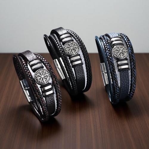 Titanstahl Armband, mit PU Leder, Kompass, mehrschichtig & verschiedene Größen vorhanden & für den Menschen, keine, verkauft von PC[