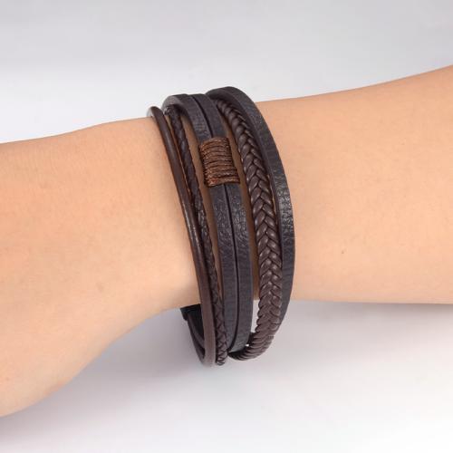 PU Leder Armband, mit 304 Edelstahl, mehrschichtig & verschiedene Größen vorhanden & für den Menschen, braun, verkauft von PC[