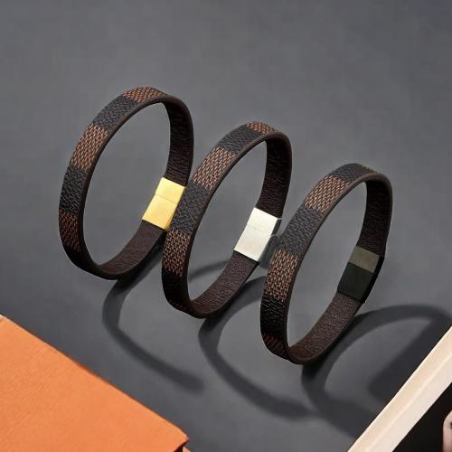 cuir PU bracelet, avec alliage de zinc, normes différentes pour le choix & pour homme, plus de couleurs à choisir, Vendu par PC