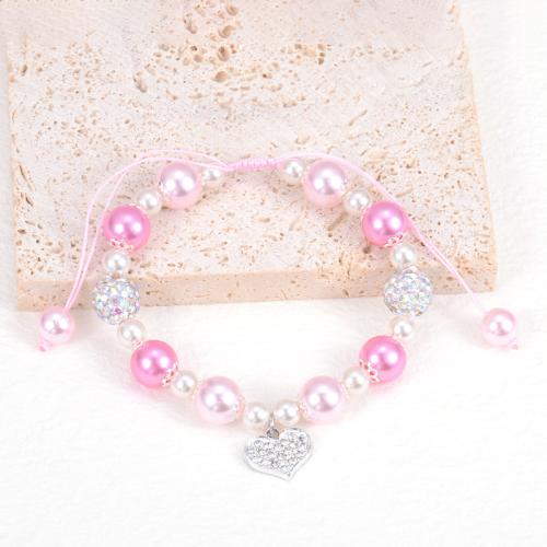 South Sea Shell Bracelets, Shell Pearl, with Polyester Cord & Zinc Alloy, Heart, handmade, Girl & with rhinestone Approx 6.5-11 Inch 