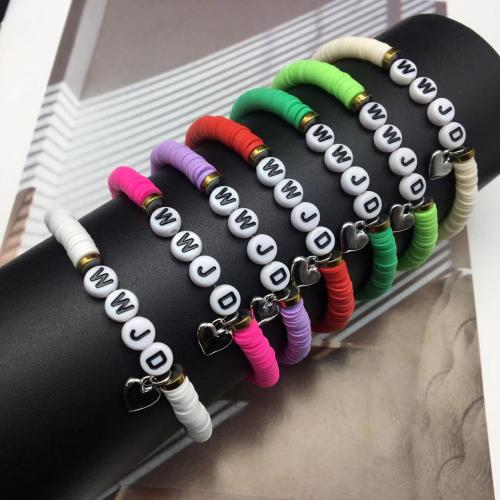 ポリマークレイ ブレスレット, とともに 亜鉛合金 & アクリル, アルファベット文字, ハンドメイド, ボヘミアン スタイル & 女性用, 無色, 長さ:約 6-7 インチ, 売り手 パソコン