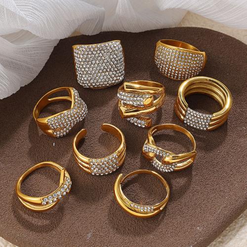 Strass Edelstahl Fingerring, 304 Edelstahl, goldfarben plattiert, Modeschmuck & mit Strass, keine, verkauft von PC[