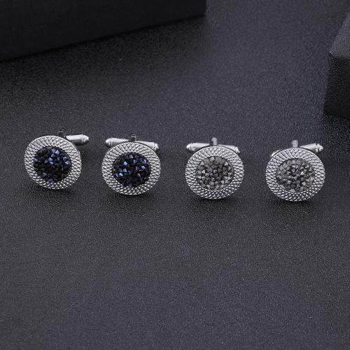Zink Legierung Manschettenknöpfe, Zinklegierung, rund, plattiert, Modeschmuck & unisex & mit Strass, Silberfarbe, verkauft von Paar
