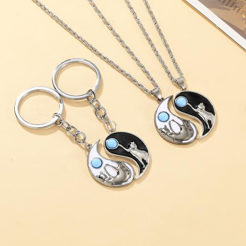 Enamel Zinc Alloy Necklace, plated, 2 pieces & Unisex & with rhinestone 