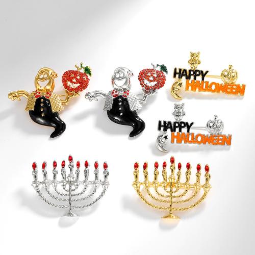Broche de Halloween, aleación de zinc, chapado, Diseño de Halloween & unisexo & diferentes estilos para la opción & esmalte & con diamantes de imitación, más colores para la opción, Vendido por UD[