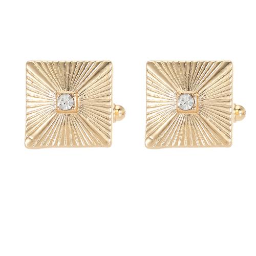 Zink Legierung Manschettenknöpfe, Zinklegierung, Quadrat, plattiert, Modeschmuck & für den Menschen & mit Strass, goldfarben, verkauft von Paar