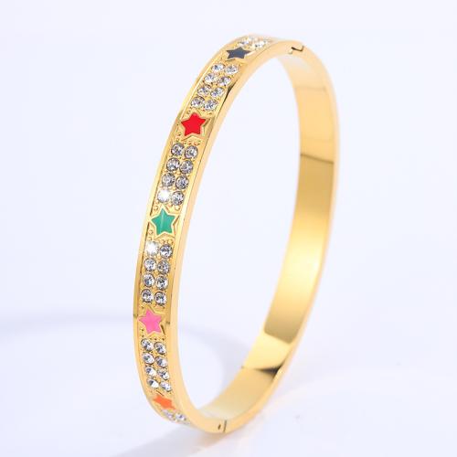 Bracelet en acier inoxydable, Acier inoxydable 304, Plaqué or 18K, pour femme & émail & avec strass, plus de couleurs à choisir, Vendu par PC