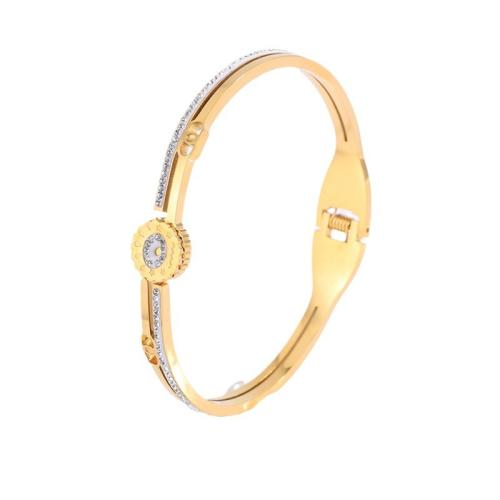 Bracelet en acier inoxydable, Acier inoxydable 304, Placage, pour femme & avec strass & creux, doré, Vendu par PC