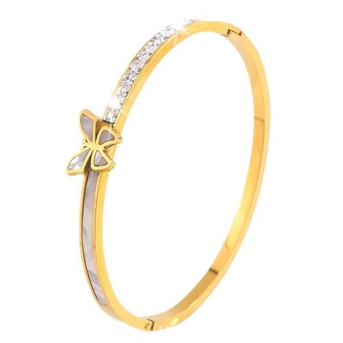 Bracelet en acier inoxydable, Acier inoxydable 304, avec coquille blanche, Placage, bijoux de mode & pour femme & avec strass, doré, Vendu par PC