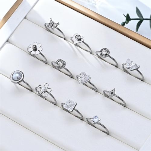 Bague en acier inoxydable Incrusté de zircon, Acier inoxydable 304, avec perle de plastique, poli, styles différents pour le choix & pavé de micro zircon & pour femme, couleur originale, Vendu par PC