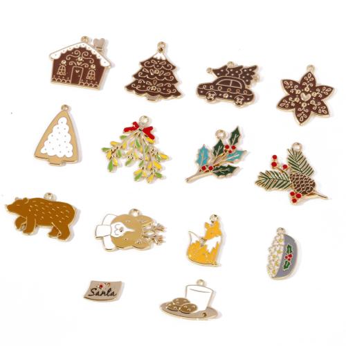Pendentifs de Noël en alliage de zinc, Placage de couleur d'or, DIY & émail, plus de couleurs à choisir Vendu par sac[