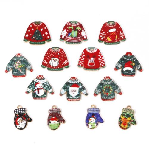 Pendentifs de Noël en alliage de zinc, Placage de couleur d'or, DIY & émail, plus de couleurs à choisir Vendu par sac[