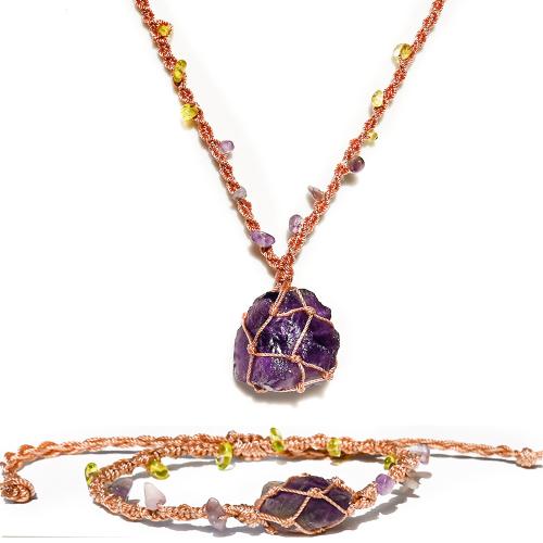 Ensembles-cadeaux bijoux, améthyste, Bracelet & collier, Placage de couleur d'or, bijoux de mode, plus de couleurs à choisir Vendu par fixé