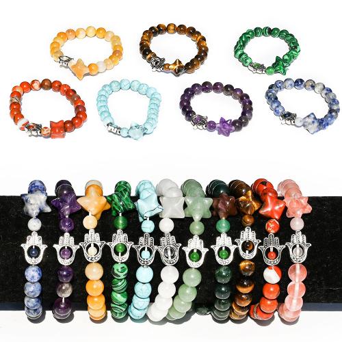 bracelet hamsa , Pierre naturelle, avec pierre gemme & alliage de zinc, Placage de couleur d'or, bijoux de mode, plus de couleurs à choisir, 约8mm, Vendu par PC