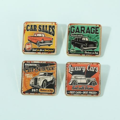 Zinc Alloy Jewelry Brooch, Square, epoxy gel, Unisex golden 