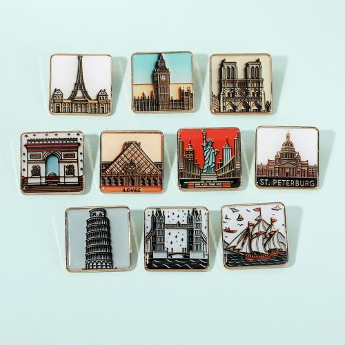 Zinc Alloy Jewelry Brooch, Square, epoxy gel, Unisex golden 