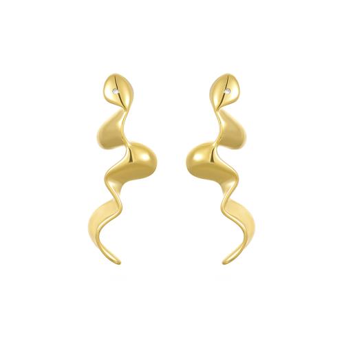 clou d'oreille en acier inoxydable avec stras, Acier inoxydable 304, serpent, Plaqué or 18K, bijoux de mode & pour femme & avec strass, Vendu par paire