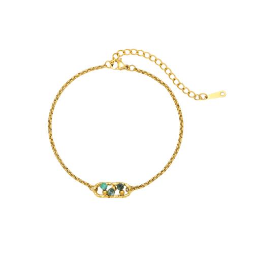Bracelets en acier inoxydable, Acier inoxydable 304, avec Pierre naturelle, Plaqué or 18K, bijoux de mode & pour femme & creux, Vendu par PC