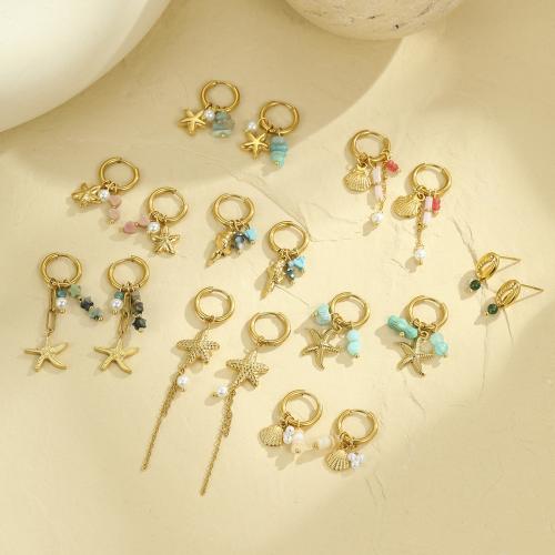 Boucle d'oreille goutte inox, Acier inoxydable 304, avec Pierre naturelle, Plaqué or 18K, bijoux de mode & styles différents pour le choix & pour femme, Vendu par paire