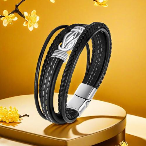 PU Leder Armband, mit 304 Edelstahl, Unendliche, handgemacht, mehrschichtig & für den Menschen, Länge:ca. 8.5 ZollInch, verkauft von PC[