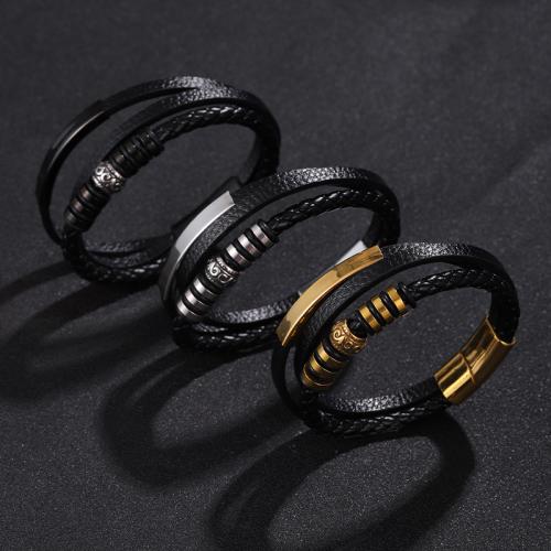 304 Edelstahl Armband, mit PU Leder, plattiert, mehrschichtig & verschiedene Größen vorhanden & für den Menschen, keine, verkauft von PC[