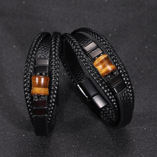 PU Leder Armband, mit Tigerauge & Zinklegierung, handgemacht, mehrschichtig & verschiedene Größen vorhanden & für den Menschen, verkauft von PC[