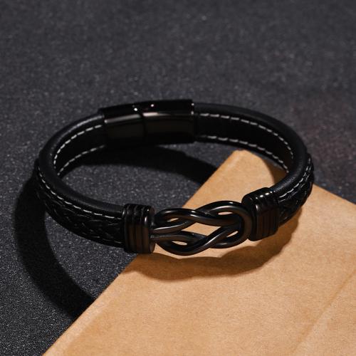 304 Edelstahl Armband, mit Mikrofaser PU, Unendliche, poliert, verschiedene Größen vorhanden & für den Menschen, schwarz, verkauft von PC[