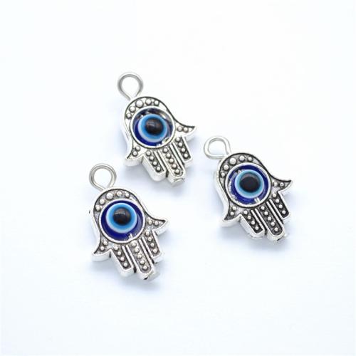 Colgante Mal de Ojo de Aleación de Zinc, Hamsa, chapado en color de plata antigua, Bricolaje & esmalte, 21x17mm, agujero:aproximado 1mm, Vendido por UD[