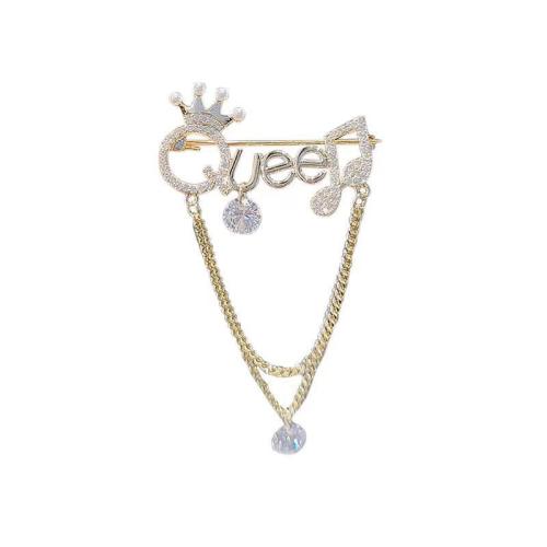 Zinklegierung Brosche, Alphabet-Buchstabe, plattiert, für Frau & mit Strass, keine, 67x34mm, verkauft von PC