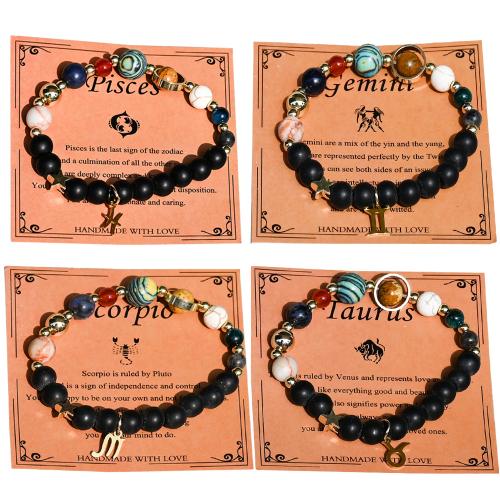 Bracelets en pierres précieuses, pierre gemme, avec alliage de zinc, 12 Signes du Zodiaque, Placage de couleur d'or, bijoux de mode, plus de couleurs à choisir, Vendu par PC