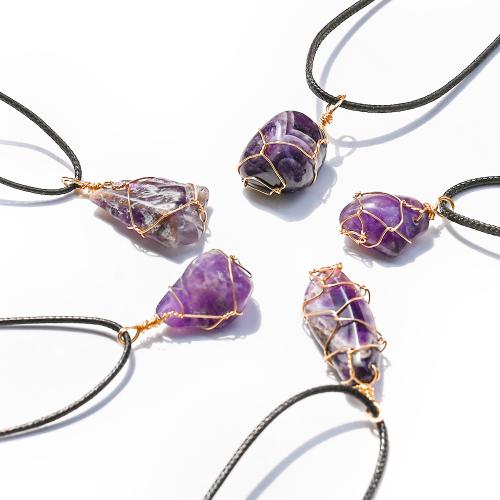 Ensembles-cadeaux bijoux, améthyste, pendentif & boucle d'oreille, Placage de couleur d'or, bijoux de mode, plus de couleurs à choisir, 20-40mm, Vendu par fixé