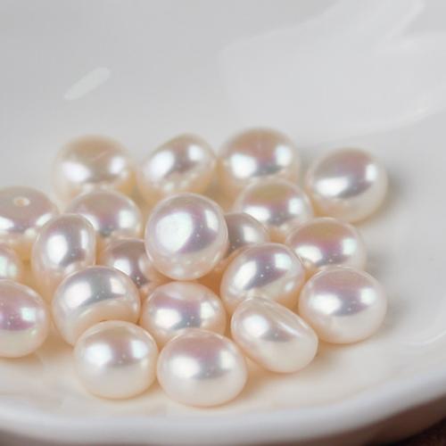 Perles nacres de culture d'eau douce demi percées , perle d'eau douce cultivée, Plat rond, DIY & semi-foré, blanc, 5-6MM Vendu par sac[