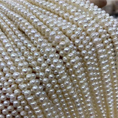 Naturel d'eau douce perles, perle d'eau douce cultivée, Légèrement rond, DIY, blanc, 4-5MM cm, Vendu par brin[