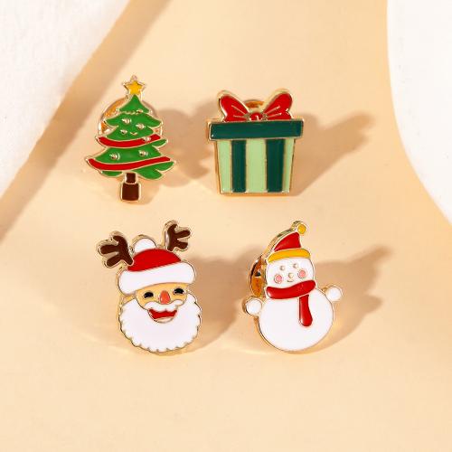 Broche de bijoux de Noël, alliage de zinc, Conception de Noël & unisexe & styles différents pour le choix & émail, doré, Vendu par PC[