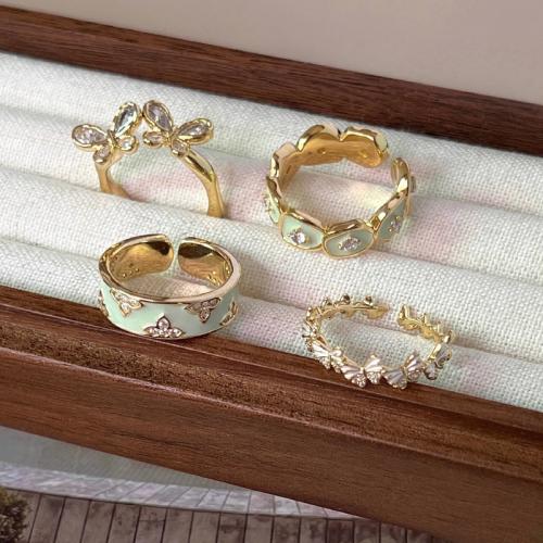 Messingring mit Strass , Messing, plattiert, Modeschmuck & Emaille, keine, 16x14x4mm, verkauft von PC