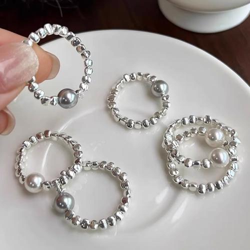 Messing Fingerring, mit Kunststoff Perlen, plattiert, Modeschmuck, keine, 14x14x5mm, verkauft von PC