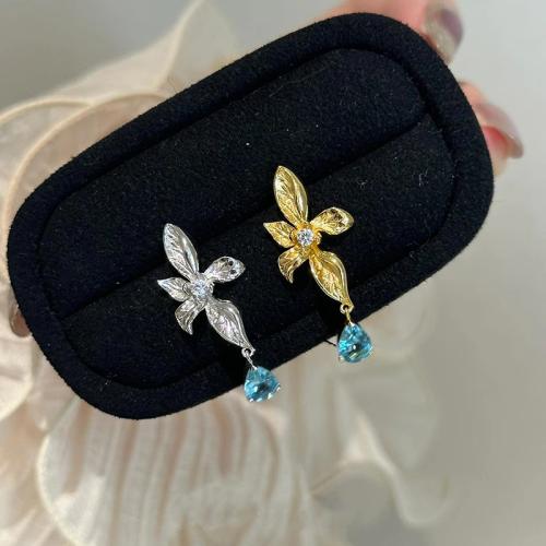 Boucle d'oreille goutte laiton strass, fleur, Placage, bijoux de mode & avec strass, plus de couleurs à choisir Vendu par paire