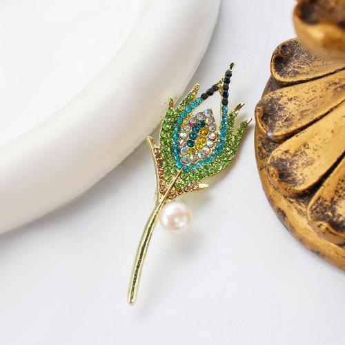 Broche perle d'eau douce, alliage de zinc, avec perle d'eau douce cultivée, Placage de couleur d'or, bijoux de mode & avec strass, plus de couleurs à choisir Vendu par PC