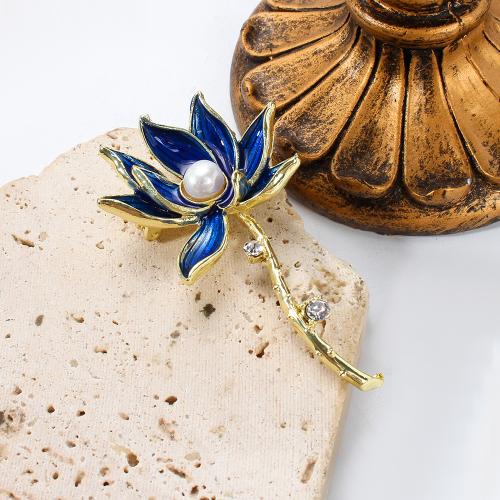 Broche perle d'eau douce, alliage de zinc, avec perle d'eau douce cultivée, Placage de couleur d'or, bijoux de mode & émail & avec strass, plus de couleurs à choisir Vendu par PC
