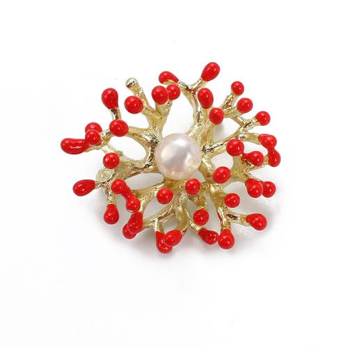 Broche perle d'eau douce, alliage de zinc, avec perle d'eau douce cultivée, Placage de couleur d'or, bijoux de mode & émail, plus de couleurs à choisir Vendu par PC