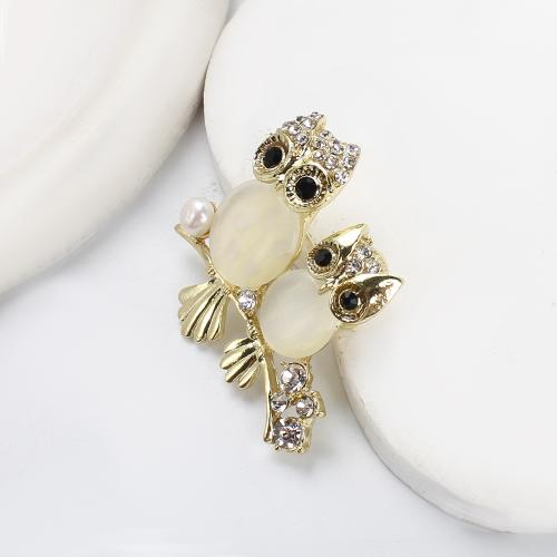 Broche perle d'eau douce, alliage de zinc, avec Oeil de chat & perle d'eau douce cultivée, Placage de couleur d'or, bijoux de mode & avec strass, plus de couleurs à choisir Vendu par PC