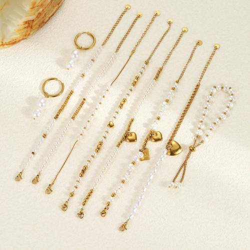 Parures de bijoux en acier inoxydable, Acier inoxydable 304, avec perle de plastique, Plaqué or 18K, bijoux de mode & styles différents pour le choix & pour femme, Vendu par PC