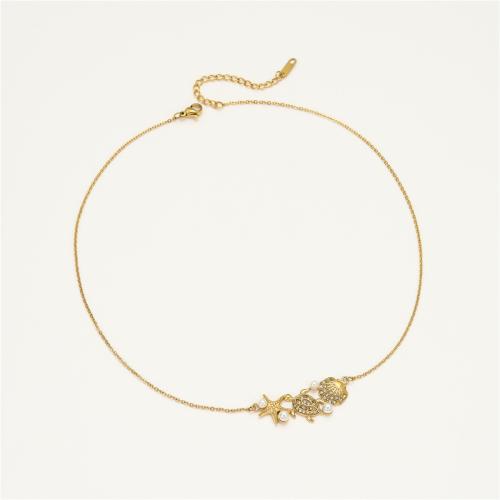 ステンレス鋼のジュエリーネックレス, 304ステンレススチール, とともに プラスチック製パール, 18Kゴールドメッキ, ファッションジュエリー & マイクロパヴェジルコニア & 女性用, 売り手 パソコン