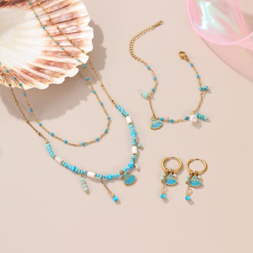 Conjuntos de joyería de acero inoxidable de esmalte, acero inoxidable 304, con resina, 18K chapado en oro, diferentes estilos para la opción & para mujer, Vendido por UD